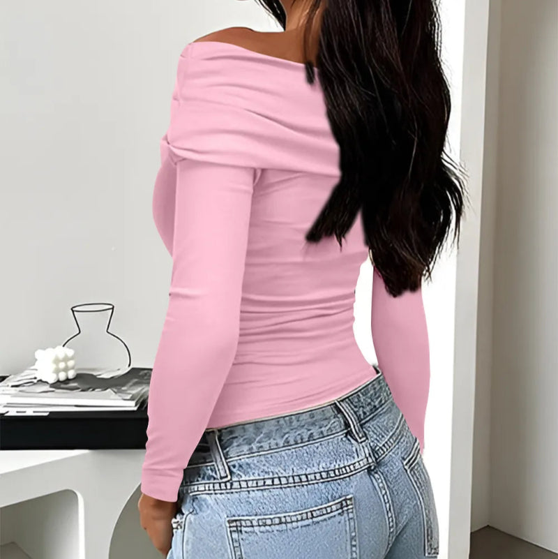Ruched One Shoulder Long Sleeve T-Shirt - runwayfashionista,.com