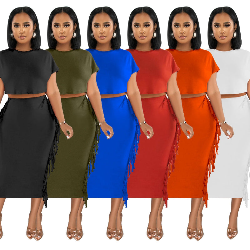 Round Neck Short Sleeve Long Dress Two-Piece Set