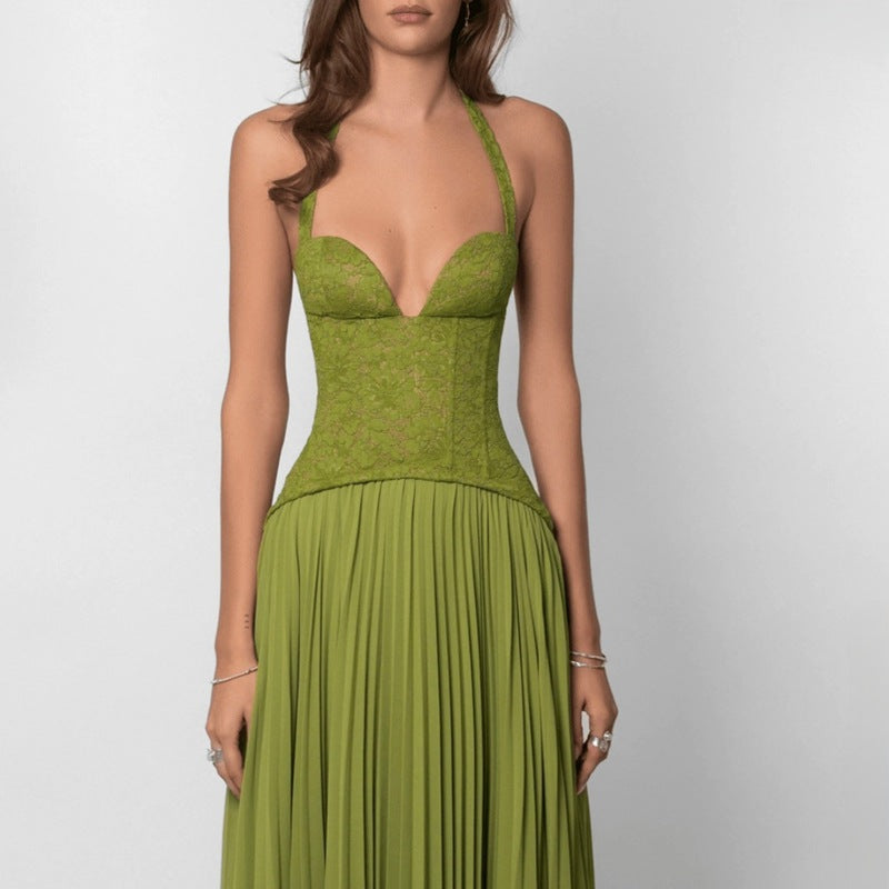 Backless Ruched Strapless Maxi Dress - green