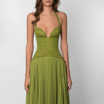 Backless Ruched Strapless Maxi Dress - green