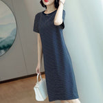 Elegant Loose Round Neck Striped Midi Dress