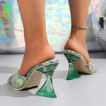 PU material casual mid heel sandals.