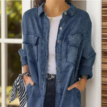Pocketed Button Up Long Sleeve Denim Jacket - runwayfashionista.com