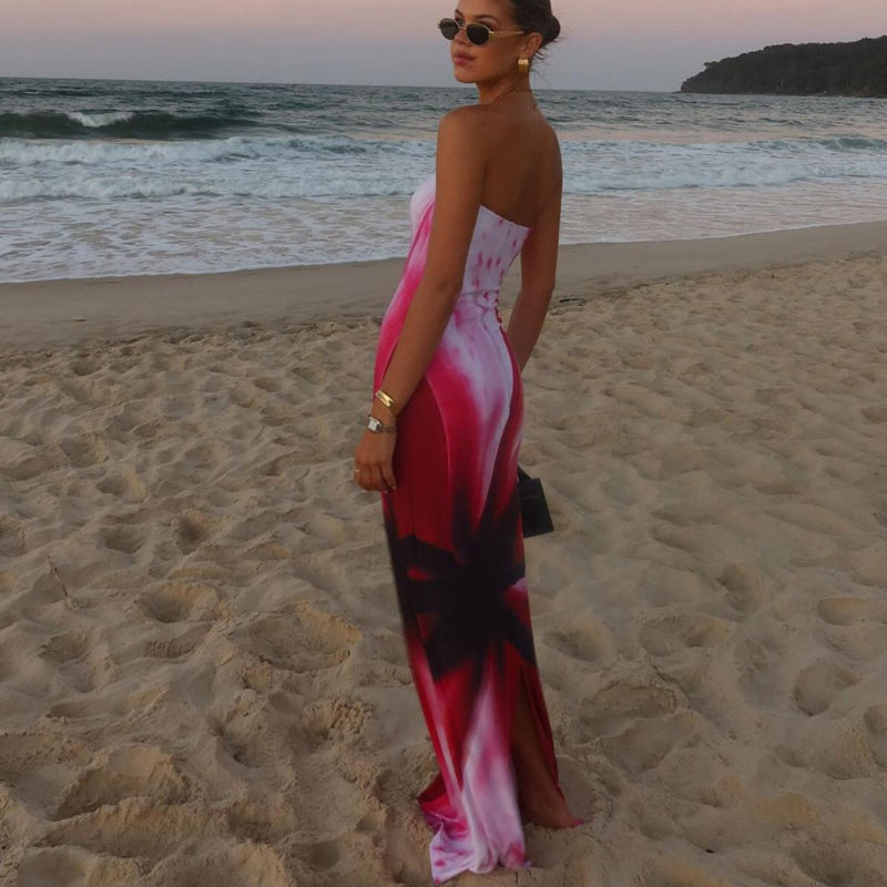 Daring Strapless Maxi Dress with Waist Bag