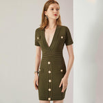Knitted Short Sleeved V-neck Dress