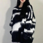 Mid-length imitation mink striped sweater - runwayfashionista.com