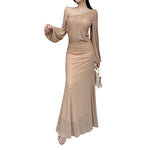 Slant Shoulder Mesh One Shoulder Midi Design Dress