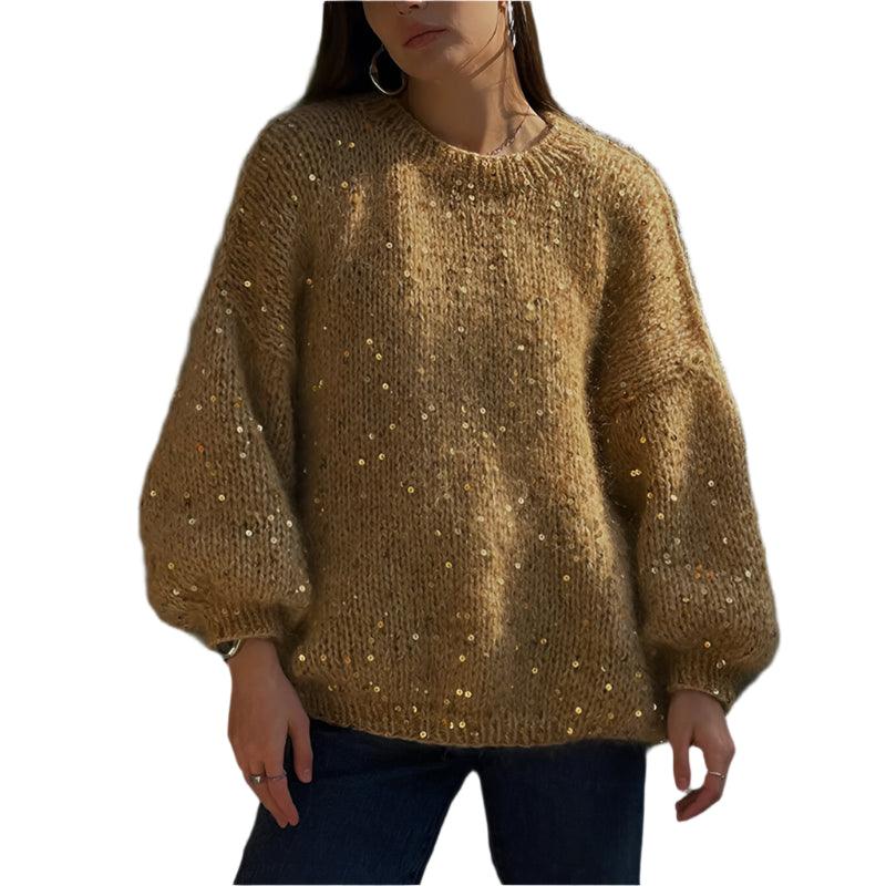 Loose Round Neck Lantern Sleeve Sweater