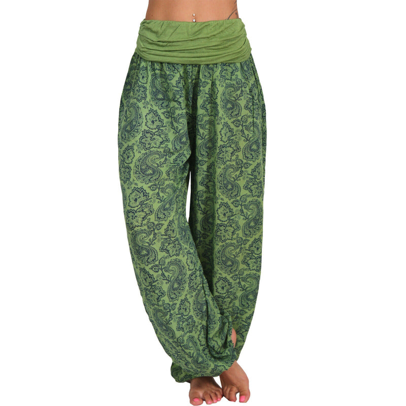 High-Waist Digital Print Wide Harem Pants