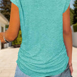 Full Size Half Zip Cap Sleeve T-Shirt -runwayfashionista.com