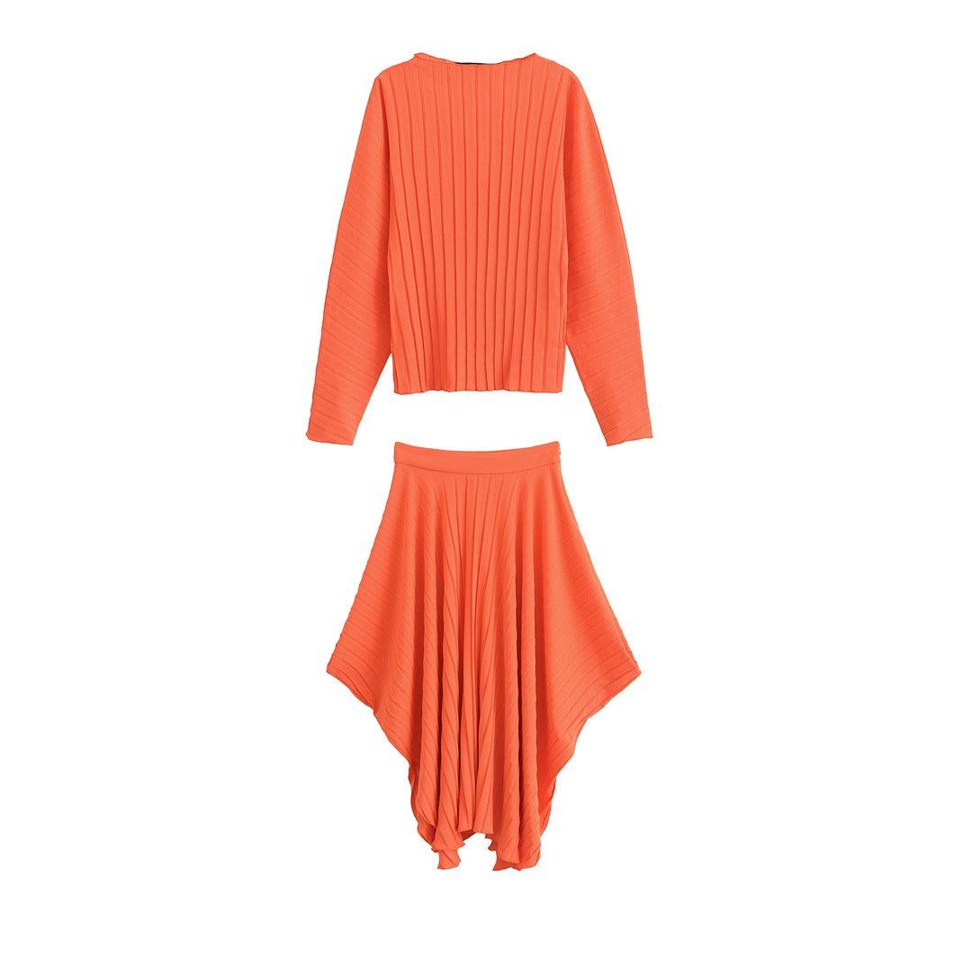 Asymmetric pleated top pleated skirt set