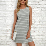 Stylish Mid-Length A-Line Dress - grey