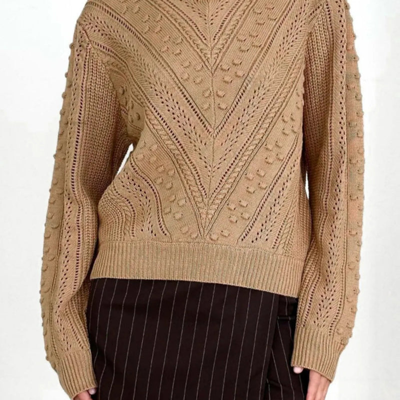 Openwork Round Neck Long Sleeve Sweater - runwayfashionista.com