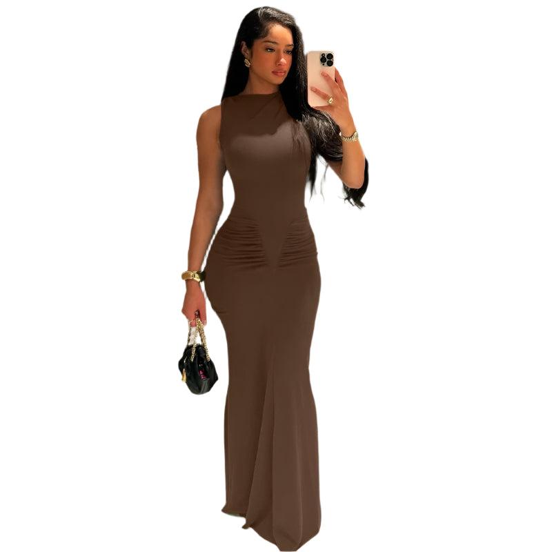 Slim Fit Pleated Short Sleeved Dress