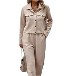 Plaid texture snap down top and pants set - runwayfashionista.com