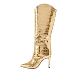 Slip on Gold Knee High Boots