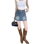 Trendy Double Button High Waist Denim Skirt