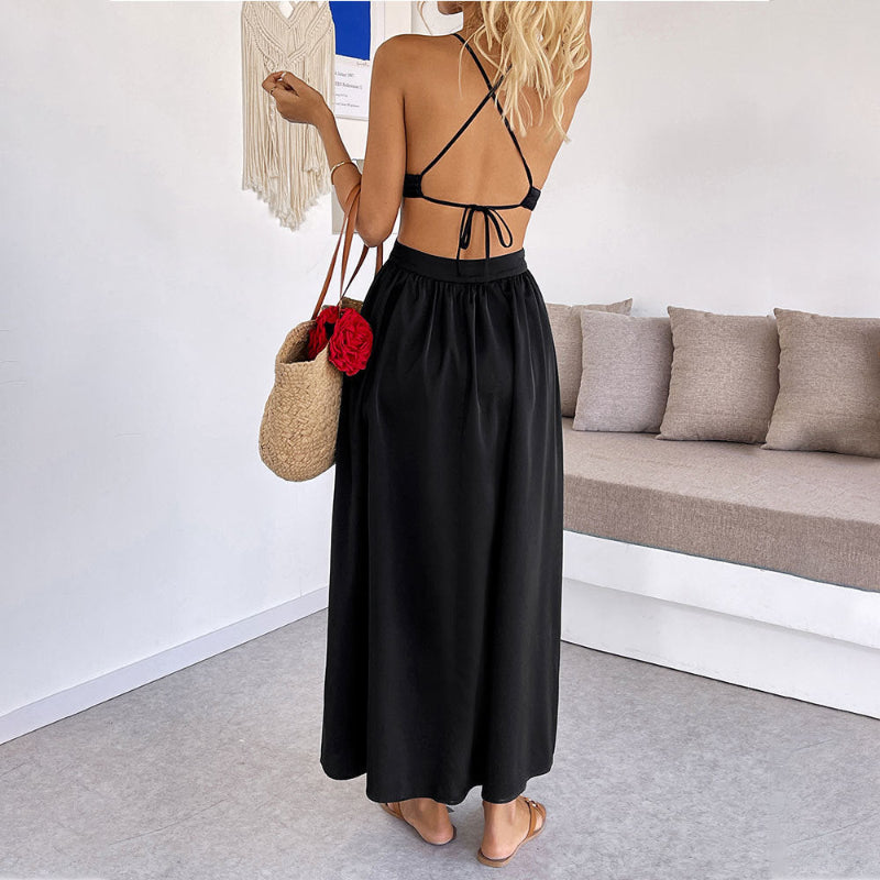 Elegant Sleeveless Suspender Dress - runwayfashionista.com
