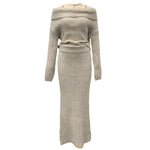 Elegant Off Shoulder Sweater Skirt Suit