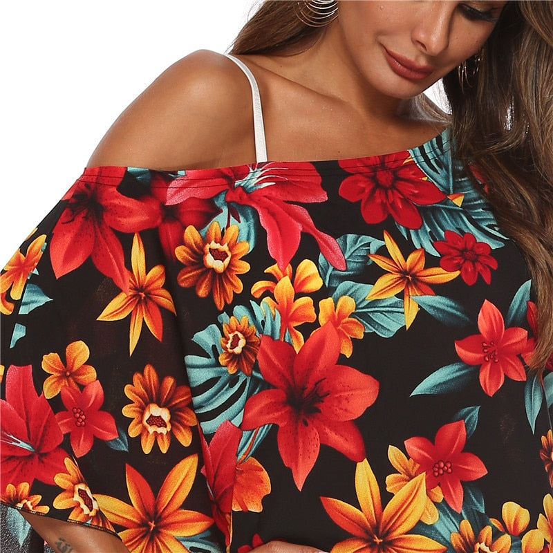 Asymmetry Floral Print Tunic Beach Dress