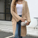 Pocketed Button Up Long Sleeve Hooded Cardigan - runwayfashonista.com