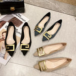 Flat Pointed Toe Metal Buckle Retro Shoes - runwayfashionista.com