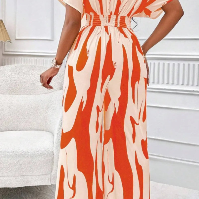 Elegant V-neck batwing sleeve wide jumpsuit - runwayfashionista.com