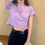 Chic Cartoon Slim Fit Short Sleeve Top - Violet