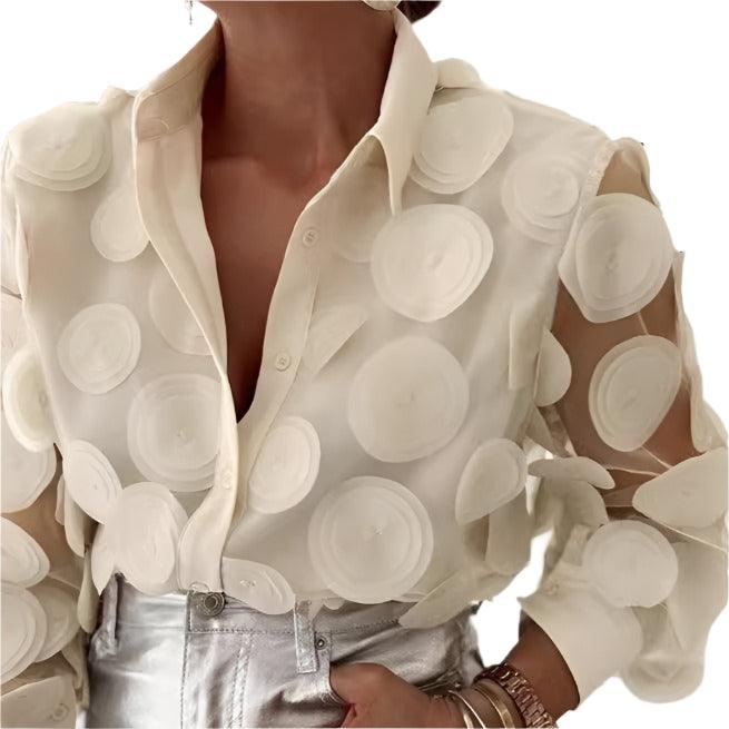 Perspective Mesh Embroidered Long Sleeved Shirt