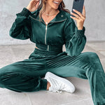 Long Sleeve Cropped Top and Pants Set - runwayfashionista.com