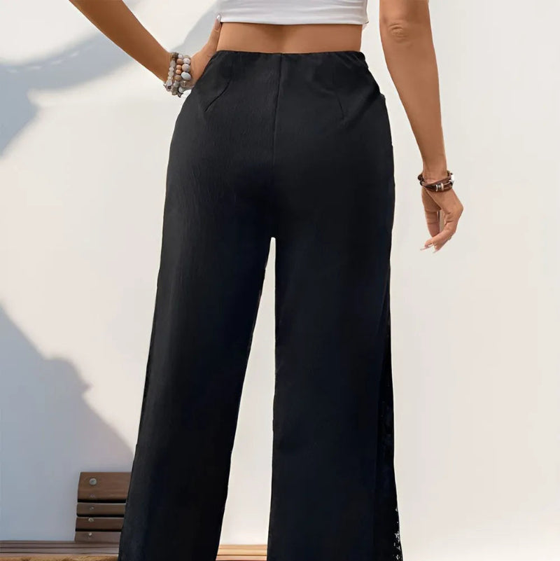 Lace Detail Wide Leg Pants - runwayfashionista.com