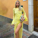 Yellow Lace Midi Dress: Sexy & Elegant Style