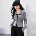 Black and Gray Contrast Double-Zipper Knit Cardigan