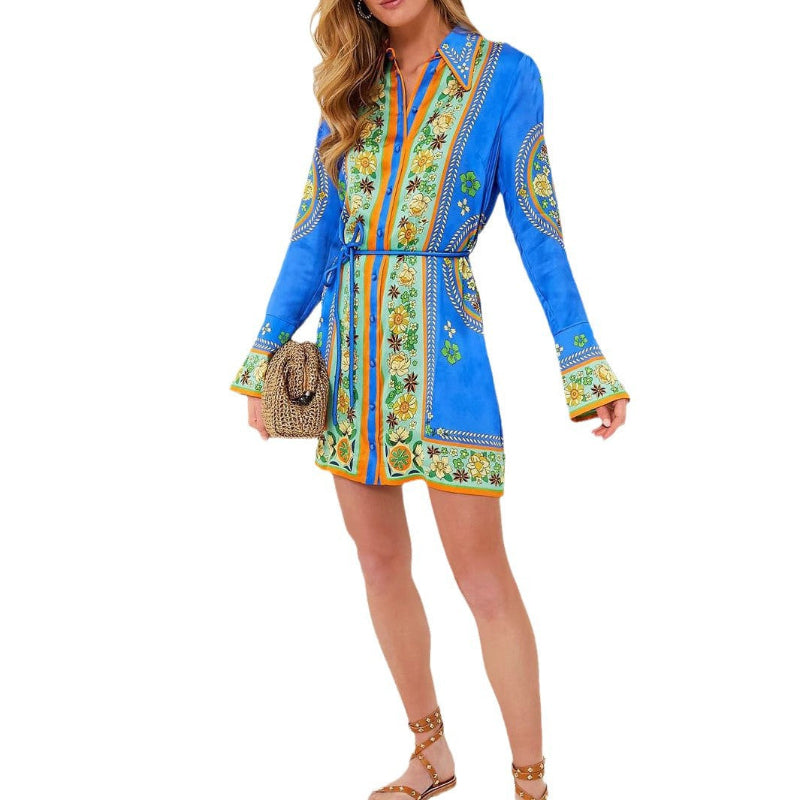 Belted Waist Long Sleeve Dress