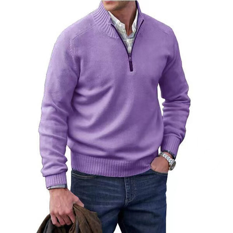 Men's Wool Blend Stand-up Collar Sweater Purple