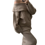 Elegant Off Shoulder Sweater Skirt Suit