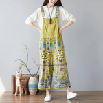 Printed Denim Wide Leg Strap Pants - runwayfashionista.com