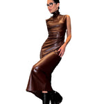 Edgy Sophistication: Sleeveless PU Leather Midi Dress
