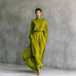 The Ultimate Set: Long Sleeve High Neck Top & Pleated Pocket Dress! green