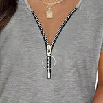 Full Size Half Zip Cap Sleeve T-Shirt -runwayfashionista.com