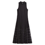 High Neck Retro Laced Flared Dress