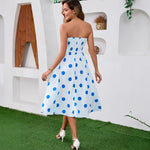 Tie-up Midi Dress with Large Polka Dots- light blue