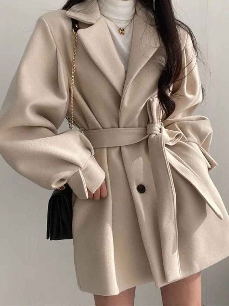 Stylish Waistband Woollen Coat - runwayfashionista.com