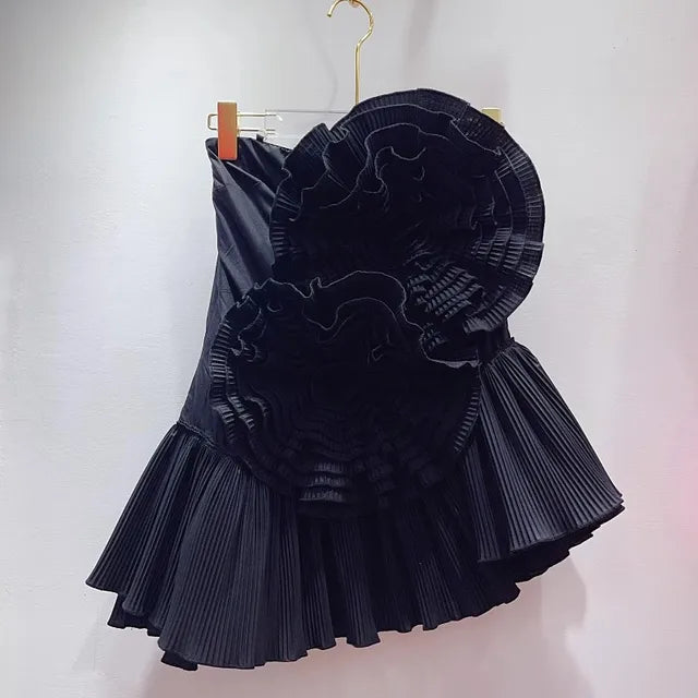 Slash Neck Sleeveless Strapless Party Blouses - black