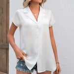 Button Up Collared Neck Short Sleeve Shirt -runwayfashionista.com