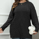 Plus Size Round Neck Long Sleeve Cable-Knit Sweater