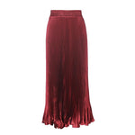 Glossy pleated long skirt