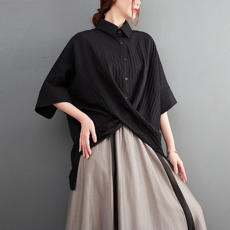 Vertical pattern tied craft short sleeved shirt