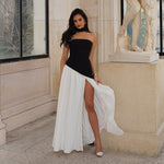 Statement: Strapless Color-Blocked Midi Dress