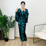 Pleated Loose V-neck Batwing Sleeve Maxi Dresses - runwayfashionista.com